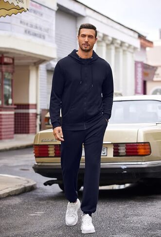 COOFANDY Men's Tracksuit Athletic Casual Full Zip Sports Jogging Gym Sweatsuit, Navy, Small in Saudi Arabia