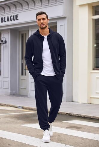 COOFANDY Men's Tracksuit Athletic Casual Full Zip Sports Jogging Gym Sweatsuit, Navy, Small in Saudi Arabia