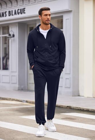 COOFANDY Men's Tracksuit Athletic Casual Full Zip Sports Jogging Gym Sweatsuit, Navy, Small in Saudi Arabia