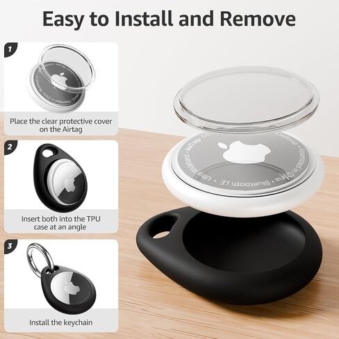 for Airtag Holder for Air Tag Case with Keychain, TPU Waterproof for Air Tag Case with Metal Key Rings，for Airtag Accessories for Apple Item Finder Tracker, 2 Pack Black+White in Saudi Arabia