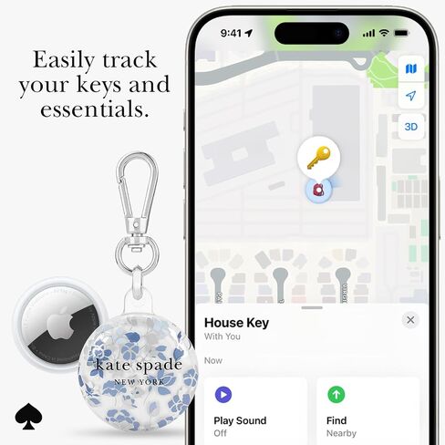 Kate Spade New York AirTag Holder with Metallic Ring Clip - Protective Case for Apple AirTag - Flowerbed Blue in Saudi Arabia