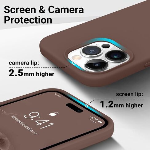 Aotesier Shockproof مصممة لحالة iPhone 14 Pro Max ، [سيليكون من الدرجة الغذائية] [حماية إسقاط عسكري] مع حالة هاتف واقية مضادة للبطانة لـ 14 Promax ، 6.7 بوصة ، شوكولاتة in Kuwait