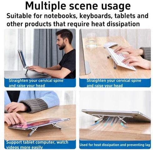 Portable Hidden Aluminum Alloy Laptop Stand, Foldable and Adjustable Laptop Riser, Light and Compact, Four-Level Height Adjustment, Ideal for Heat Dissipation and Relieving Cervical Fatigue (Grey) in Saudi Arabia