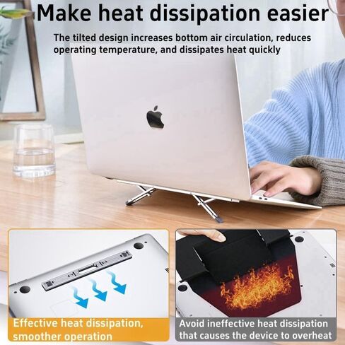 Portable Hidden Aluminum Alloy Laptop Stand, Foldable and Adjustable Laptop Riser, Light and Compact, Four-Level Height Adjustment, Ideal for Heat Dissipation and Relieving Cervical Fatigue (Grey) in Saudi Arabia
