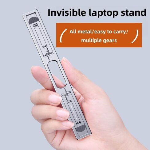 Portable Hidden Aluminum Alloy Laptop Stand, Foldable and Adjustable Laptop Riser, Light and Compact, Four-Level Height Adjustment, Ideal for Heat Dissipation and Relieving Cervical Fatigue (Grey) in Saudi Arabia