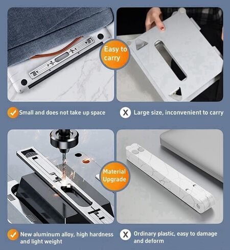 Portable Hidden Aluminum Alloy Laptop Stand, Foldable and Adjustable Laptop Riser, Light and Compact, Four-Level Height Adjustment, Ideal for Heat Dissipation and Relieving Cervical Fatigue (Grey) in Saudi Arabia