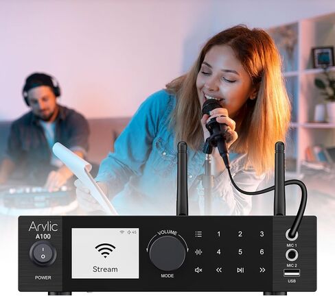 ARYLIC A100 Wireless Digital HIFI Amplifier مع راديو FM ، 100W × 2 WIFI & Bluetooth Audio Receiver ، يدعم Airplay و Spotify Connect و MultiRoom ومثالية لـ KTV والمسرح المنزلي والبث. in Kuwait