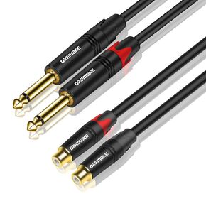 Dremake 2 x 6.35mm to 2 x RCA Cable تمديد الصوت 6ft ، ثنائي 1/4 بوصة (6.35 مم) ts ذكور إلى سلك محول أنثى RCA مزدوج ، 2 x ts 1/4 '' إلى 2 RCA كابل internect ستيريو AV - in Kuwait