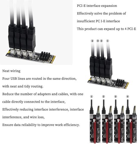 PH410 M.2 MKEY PCIE إلى 4Port PCI-E X1 بطاقة تمديد من 1 إلى 4 توسيع بطاقة الرسومات USB3.0 لسطح المكتب in Saudi Arabia