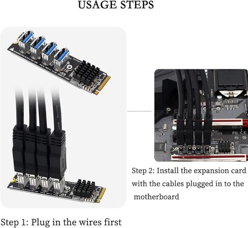 PH410 M.2 MKEY PCIE إلى 4Port PCI-E X1 بطاقة تمديد من 1 إلى 4 توسيع بطاقة الرسومات USB3.0 لسطح المكتب in Saudi Arabia