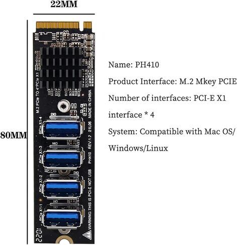 PH410 M.2 MKEY PCIE إلى 4Port PCI-E X1 بطاقة تمديد من 1 إلى 4 توسيع بطاقة الرسومات USB3.0 لسطح المكتب in Saudi Arabia