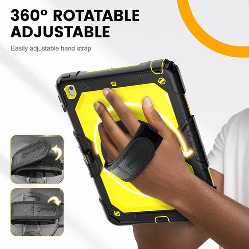 حافظة تايم سيتي لجهاز iPad الجيل العاشر، حافظة iPad 10.9 2022-2023: مع حماية قوية، واقي شاشة، حامل دوار 360 درجة، حزام يد، حزام كتف، حامل أقلام - أسود in Saudi Arabia