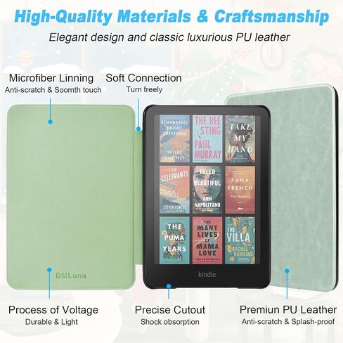 Case for Kindle Paperwhite 7" 12th Generation 2024 / Kindle Colorsoft Signature Edition, Premium PU Leather, Lightweight Water-Safe Cover with Auto Sleep Wake Function, Agave Green in Saudi Arabia