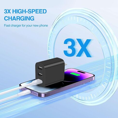 كتلة شاحن USB ، قابس الجدار في كتل الشحن ، شحن سريع شحن شحنات الجدران متعددة المحول لشاحن للهاتف المحمول 16/15/14/13/12/11/10 PRO والمزيد من 【2 عبوة】 (أسود) in Kuwait