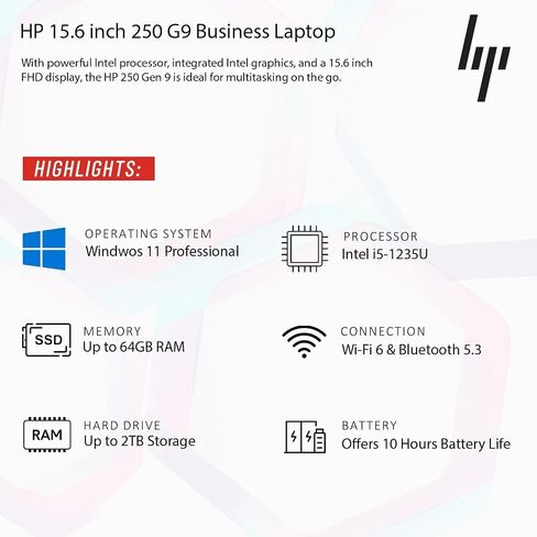 جهاز كمبيوتر محمول جديد لشركة HP Business Business مع Microsoft Office 365 ، معالج Intel Core I5-1235U 10-core ، 15.6 بوصة LED ، وذاكرة وصول عشوائي 32 جيجابايت ، 1 تيرابايت SSD ، Ethernet RJ-45 ، قارئ بطاقة SD ، Wi-Fi 6 ، Windows 11 Pro ، Wowpc USB in Kuwait