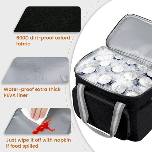 حقيبة مبردة معزولة لـ 24CAN (15L) ، كيس حراري قابل لإعادة الاستخدام ، منظم كيس برودة قابل للتجميد قابل للتجميد مع النساء القابل للتعديل للنساء المكتبي عمل نزهة الشاطئ ، الأسود in Kuwait