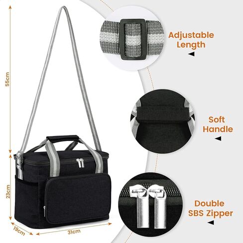 حقيبة مبردة معزولة لـ 24CAN (15L) ، كيس حراري قابل لإعادة الاستخدام ، منظم كيس برودة قابل للتجميد قابل للتجميد مع النساء القابل للتعديل للنساء المكتبي عمل نزهة الشاطئ ، الأسود in Kuwait