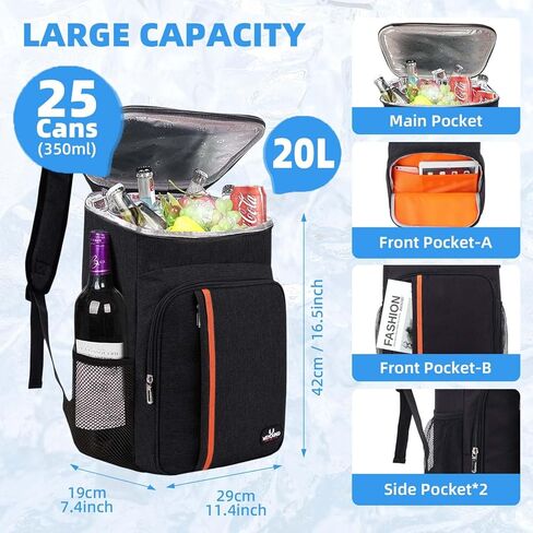 Camping Cooler Backpack 25 Cans, Leak Proof Insulated Thermal Bag, Beach Travel Picnic Lunch Backpack for Men Women in Saudi Arabia
