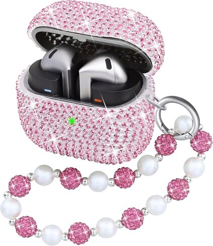 for Samsung Galaxy Buds 3 Pro Case with Keychain Glitter Silver in Saudi Arabia