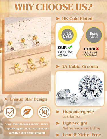 LOLIAS 24Pcs Cartilage Earrings for Women Men 20G Surgical Steel Flat Back Stud Earrings CZ Helix Conch Small Flatback Earrings Hypoallergenic Nap Earrings in Kuwait
