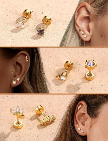 LOLIAS 24Pcs Cartilage Earrings for Women Men 20G Surgical Steel Flat Back Stud Earrings CZ Helix Conch Small Flatback Earrings Hypoallergenic Nap Earrings in Kuwait