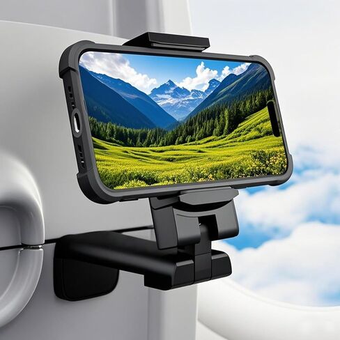 Airplane Travel Essentials Phone Holder 360 Degree Rotation Universal Hands Phone Mount - Multi-Angle Foldable Stand for Travel, Office, and Gym (Black) in Saudi Arabia