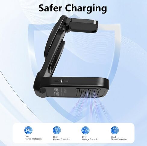 محطة شاحن لاسلكية 3 في 1 لشاحن iPhone mag-safe ، 15 واط سعة 15 واط للطي سريعًا ، مع الضوء الليلي ، وشاحن الهاتف المغناطيسي للمنزل للمنزل ، in Saudi Arabia