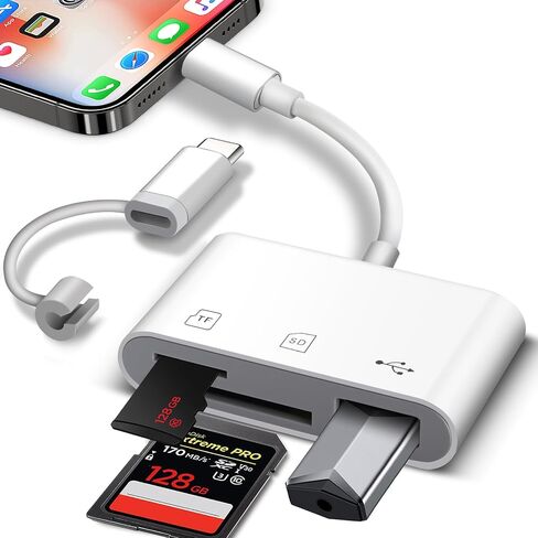 SD Card Reader for iPhone/Android, HCYEBT Memory Card Reader Supports SD/MicroSD Card and USB Devices, Built-in iOS & USB-C Dual Connectors Card Adapter, No App Required Plug and Play in Saudi Arabia
