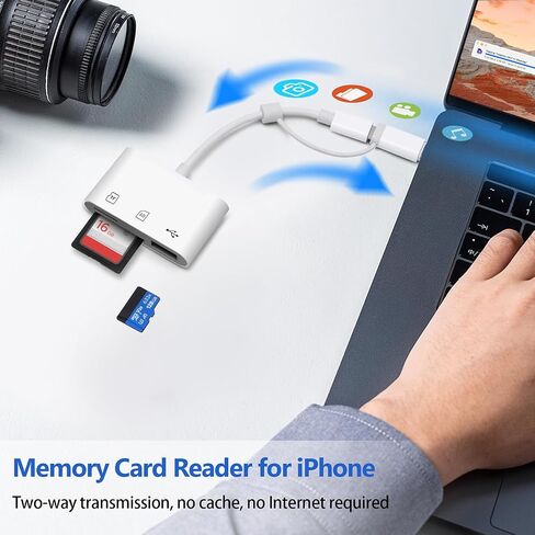 SD Card Reader for iPhone/Android, HCYEBT Memory Card Reader Supports SD/MicroSD Card and USB Devices, Built-in iOS & USB-C Dual Connectors Card Adapter, No App Required Plug and Play in Saudi Arabia
