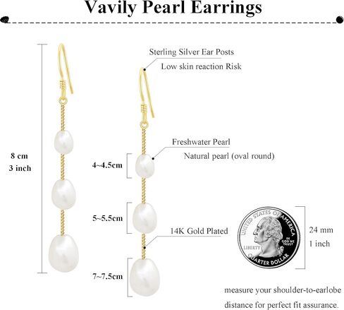 Vavily Long Tassel Pearl Dangle Earrings Dangling Freshwater Pearl Threader Earrings Pearl Drop Dangle Earrings for Women Bridal Wedding in Kuwait