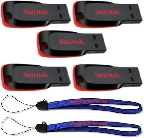 SanDisk Cruzer Blade 8GB (5 pack) USB 2.0 Flash Drive Jump Drive Pen Drive SDCZ50 - Five Pack w/ (2) Everything But Stromboli (TM) Lanyard in Saudi Arabia