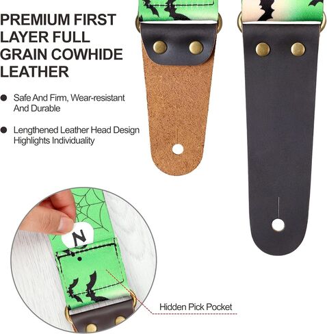 Nefelibata Guitar Strap, Vintage Embroidered Cotton Guitar Straps with Head Cowhide Leather Ends for Bass, Electric & Acoustic Guitars, with Free Strap Button, 1 Pair Strap Locks and 4 Guitar Picks in Saudi Arabia