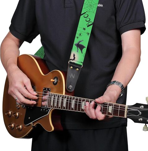 Nefelibata Guitar Strap, Vintage Embroidered Cotton Guitar Straps with Head Cowhide Leather Ends for Bass, Electric & Acoustic Guitars, with Free Strap Button, 1 Pair Strap Locks and 4 Guitar Picks in Saudi Arabia