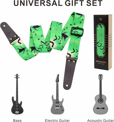 Nefelibata Guitar Strap, Vintage Embroidered Cotton Guitar Straps with Head Cowhide Leather Ends for Bass, Electric & Acoustic Guitars, with Free Strap Button, 1 Pair Strap Locks and 4 Guitar Picks in Saudi Arabia
