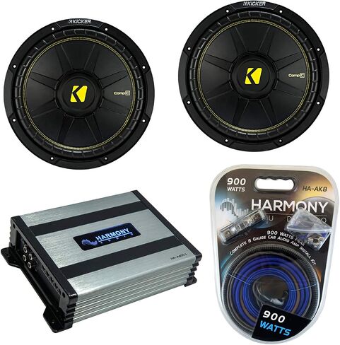 Kicker (2) CWS10 Car Audio CompC Subwoofer 10" Sub 44CWCS104 Bundle with Harmony HA-A400.1 Amplifier & Amp Kit in Saudi Arabia