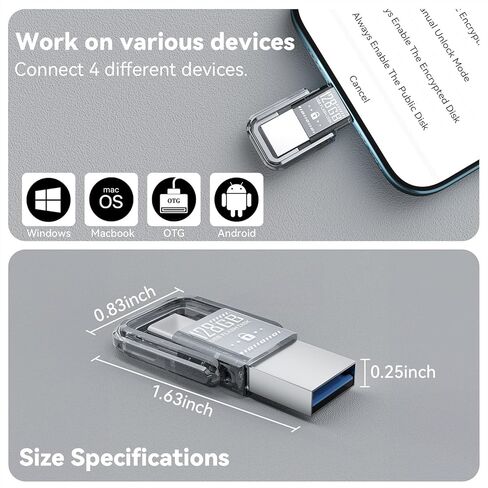 محرك إبهام USB-C 64 جيجا بايت ، محرك أقراص إبهام عالي السرعة ، 2 في 1 ، محرك USB المحمول لنظام Android ، MacBook ، الكمبيوتر المحمول ، الكمبيوتر الشخصي ، اللوح-قذيفة معدنية متينة ، متوافقة مع USB-C و USB-A ، نقل البيانات السريعة in Kuwait