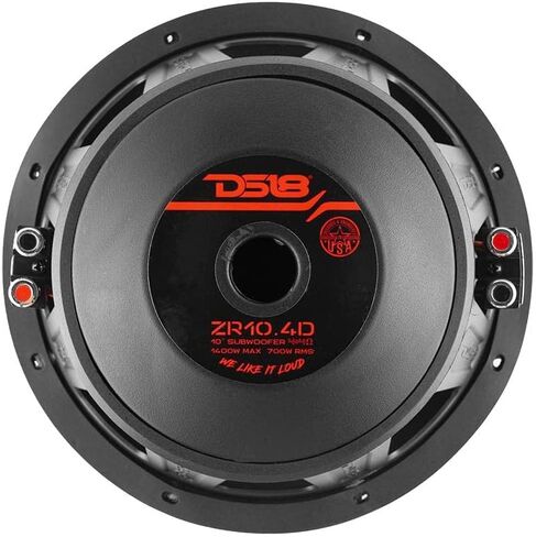 DS18 ZR10.4D 10" Car Subwoofer 1400 Watts Max Power 700 Watts RMS Dual Voice Coil 4-Ohm. Crip and Clear bass for Your Vehicle Sound System. Great Performance and High Durability in Saudi Arabia