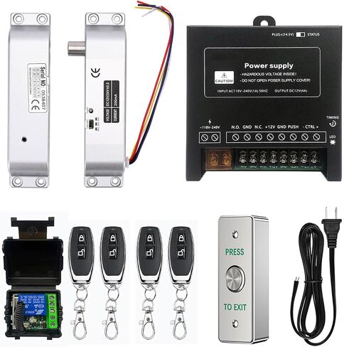 Electric Drop Bolt Lock with 4 Remote Controls Fail Secure Door Access Control Kit with Power Supply and Exit Button Easy DIY Install for Home/Office Security in Saudi Arabia
