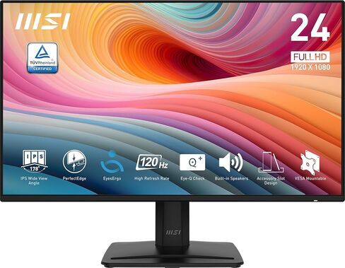 MSI Pro MP242A E2 24 بوصة IPS 1920 × 1080 (FHD) مراقبة ألعاب الألعاب ، 120 هرتز ، المزامنة التكيفية ، HDR Ready ، HDMI ، منفذ VGA ، منفذ العرض ، VESA قابل للترك in Kuwait