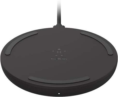 لوحة الشحن اللاسلكية Belkin Wireless 15W - Chi Charger ، محطة شحن لـ Apple iPhone 16 ، iPhone 15/14/13 ، Airpods ، Samsung Galaxy S25 ، Galaxy S24 ، بكسل - كابل 5 أقدام مدرج - أسود - in Kuwait