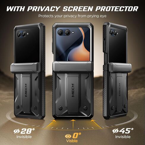 TONGATE for Motorola Razr 2025/Razr 2024 Case with Privacy Screen Protector, [Stand & Belt-Clip] [Hinge Protection Cover] [Anti-Slip], Full-Body Military Grade Protective Phone Case, Black in Saudi Arabia