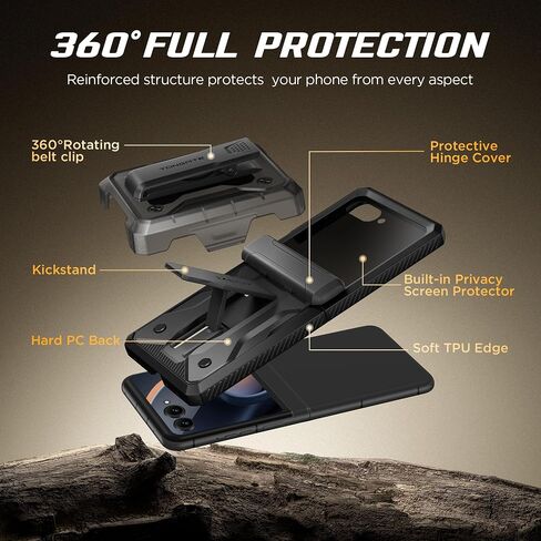 TONGATE for Motorola Razr 2025/Razr 2024 Case with Privacy Screen Protector, [Stand & Belt-Clip] [Hinge Protection Cover] [Anti-Slip], Full-Body Military Grade Protective Phone Case, Black in Saudi Arabia