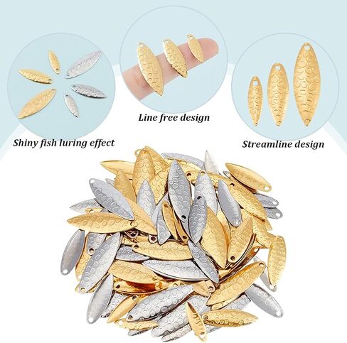 FreeBloss 120pcs صيد السحب ملاعق الفولاذ المقاوم للصدأ شفرات الدوران جاذب جاذبية المياه الملحفة سبينر الملاعق لتوريدات الحرف اليدوية ، 3 أحجام in Saudi Arabia