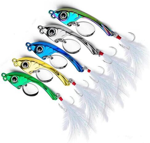 5pcs/set spinnerbait المعدنية المتميزة مع ذيل الاهتزاز - إغراء صب طويل المسافات لباس ، سمك السلمون المرقط في المياه الطازجة والملحية in Saudi Arabia