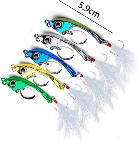5pcs/set spinnerbait المعدنية المتميزة مع ذيل الاهتزاز - إغراء صب طويل المسافات لباس ، سمك السلمون المرقط في المياه الطازجة والملحية in Saudi Arabia