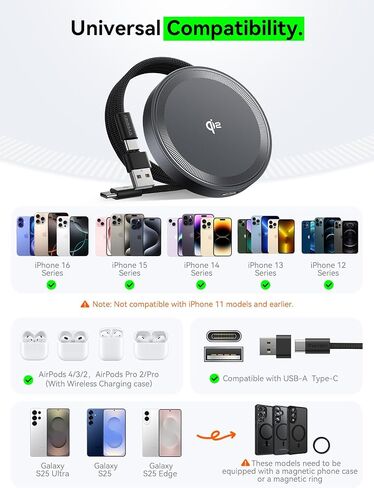 Threekey for Magsafe Charger ، QI2 معتمد من الشاحن اللاسلكي 15W ، وسادة الشحن السريع متوافقة مع iPhone 16/15/14/13/12 ، الشاحن المغناطيسي مع كابل USB-C 5 أقدام (حزمة أسود 2) in Kuwait