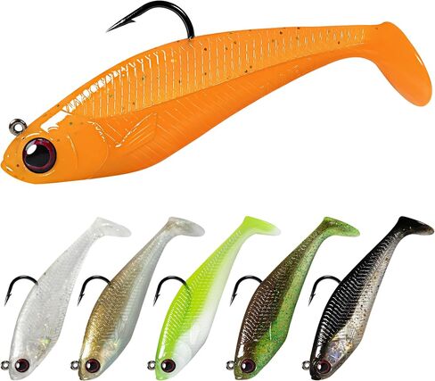 Fishing Lures for Freshwater and Saltwater, Swim Baits for Bass Fishing, Pre-Rigged Jig Heads Paddle Tail Fishing Bait for Crappie Trout Walleye, Amazing Fishing Gifts in Saudi Arabia
