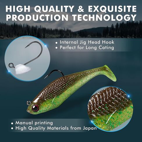 Fishing Lures for Freshwater and Saltwater, Swim Baits for Bass Fishing, Pre-Rigged Jig Heads Paddle Tail Fishing Bait for Crappie Trout Walleye, Amazing Fishing Gifts in Saudi Arabia