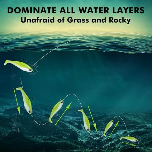 Fishing Lures for Freshwater and Saltwater, Swim Baits for Bass Fishing, Pre-Rigged Jig Heads Paddle Tail Fishing Bait for Crappie Trout Walleye, Amazing Fishing Gifts in Saudi Arabia