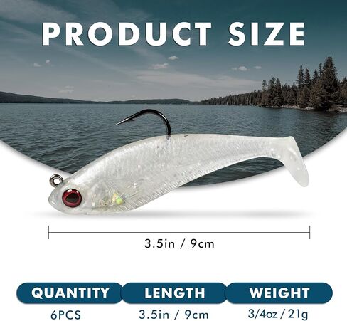 Fishing Lures for Freshwater and Saltwater, Swim Baits for Bass Fishing, Pre-Rigged Jig Heads Paddle Tail Fishing Bait for Crappie Trout Walleye, Amazing Fishing Gifts in Saudi Arabia